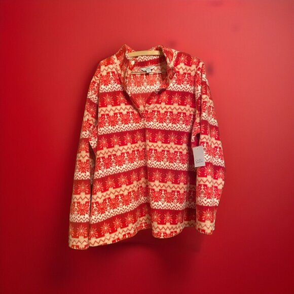 Croft & Barrow Christmas Women’s X1 Red/White Snowflake Top ~New Soft - Picture 3 of 6
